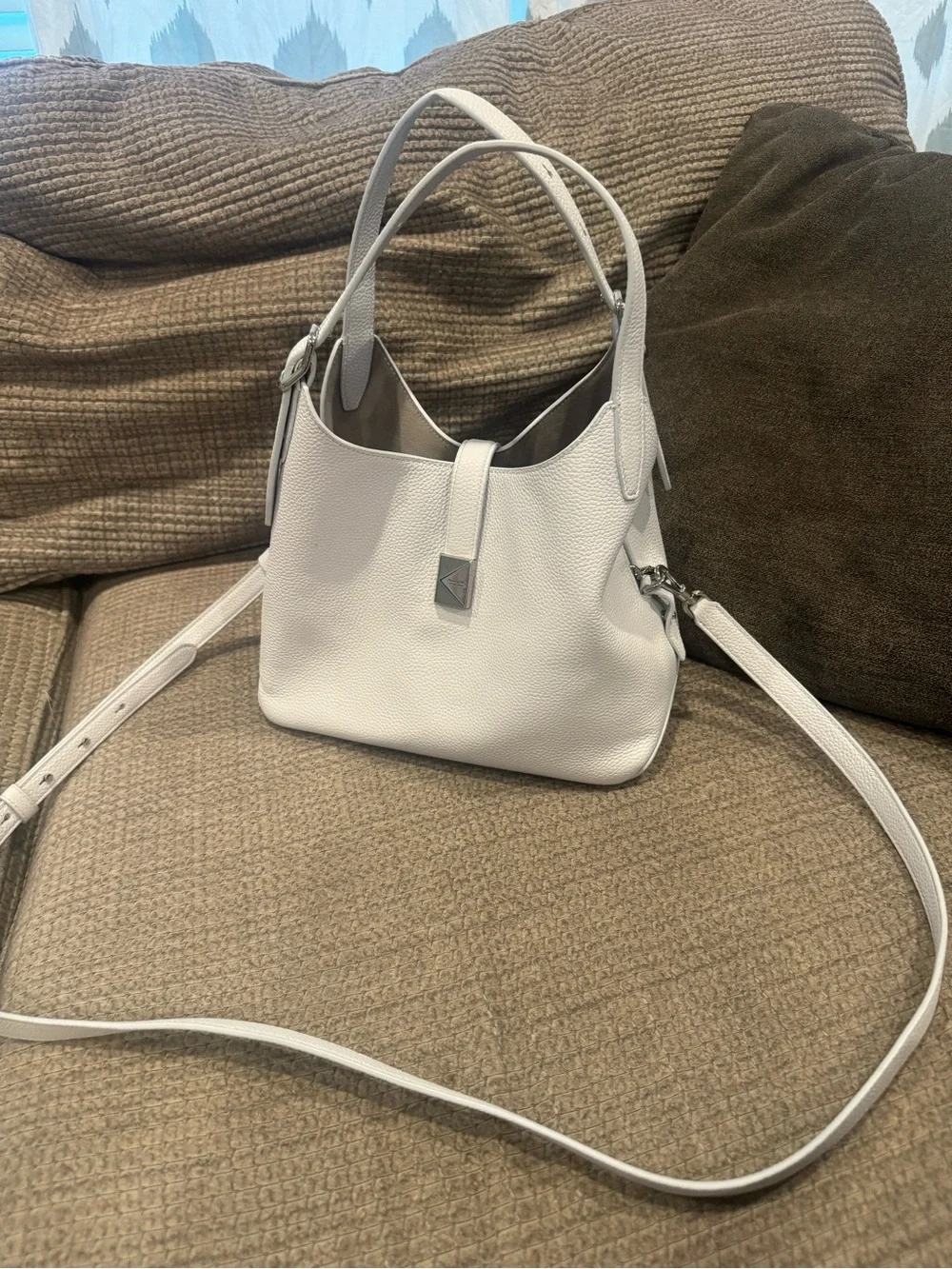 Minimalist light blue Leather Shoulder Bag